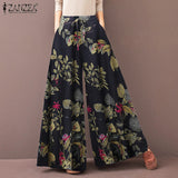 ZANZEA 2022 Kaftan Printed Pants Women's Wide Leg Trousers Elastic Waist Long Pantalon Palazzo Casual Floral