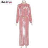 Women Tracksuit Letter Print Velvet 2 Piece Outfit Sweatshirt+Straight Sweatpants Matching Set Fitness Sporty