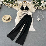 High-Rise Thin-Legged Trousers With Hanging Neck Short Top Two Spice Girl