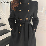 Elegant Khaki Wool & Blend Jacket Women Winter Golden Button Vintage Wool Coat Woman Autumn Korea Fashion