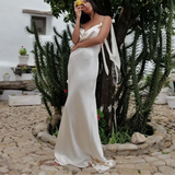 White Satin Strap Backless Maxi Dress-Outfit