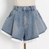 Casual Women's Denim Shorts High Waist Patchwork Pockets Loose Colorblock Short Pants Female 2022 Summer New