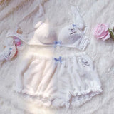 Lolita Rabbit Pajama Sets Underwear Japanese Style Dog Bunny Crop Top+Shorts Two Piece Set Women Kawaii Pajamas