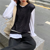 Vests Women Hollow Out Design Sleeveless Spring Students Solid Leisure Korean Basic O-neck Breathable Chic Outerwear