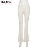 Puss Bandage Cross Y2K Flare Pants Women Ribbed Skinny Stretchy Heart Pocket Elegant Streetwear Casual Wild Long
