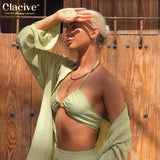 Green Blouse Crop Top 3 Piece Pants Set Women Fashion Wide Trouser Suits Female Casual Loose High Waist Pants
