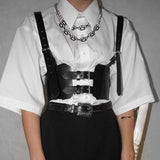 Rockmore Gothic Bright Leather Corset Women Punk Style Crop Tops Belt Buckle Corselet Wear Out Bustiers Streetwear Tank Top