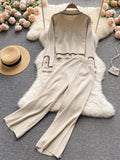Autumn Korean Fashion Casual Knit Two Piece Set Women Sweater Cardigan Crop Top + Wide Leg Pant Suits Tracksuit 2 Piece