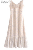 New Streetwear Chic Floral Printed Sling Midi Dress Women Fashion Casual Style Ruffles V-neck Chiffon Dresses