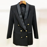 Long Blazer Dress 2022 New Pink Blazer Classic Lapel Double Breasted Satin Shawl Collar Women Office OL