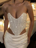 White Sequin Corset-Outfit