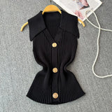 Fragrant Knitted Vest Women's Summer Thin Design Sense Niche POLO Collar Thin Short Chic Hanging Neck
