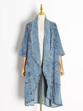 Toloer Ebay Cardigan Denim Trench Coat Women's Fashion Lapel Bat Sleeve Loose Coat Female Tide-Outfit