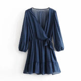 New Summer Women Ruffles Lace Chiffon Dress Boho Mini Beach Dress Three Quarter Sleeve Ladies Party Dresses