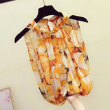 Halter Floral blouse women 2022 summer Korean Sexy fashion elegant loose sleeveless halter retro chiffon shirt