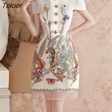Flower Printed Dress Women 2023 Cloak Sleeve High Waist Mini Dress Bodycon Button Short Sleeve Elegant Vestido