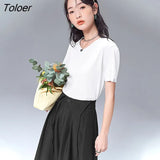 T-shirts 2022 Summer Short Sleeve V Neck Loose Tees Soft Solid Green Khaki Black Casual Basic