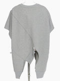 Loose Gray Asymmetrical Sweatshirt New Round Neck Short Sleeve Women Big Size Fashion Tide Spring Autumn 2023