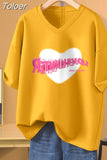 100% Cotton L-5XL Plus Size T Shirt Bunny Print V Neck Tshirt Short Sleeve Women Top Basic Summer Couple Solid T