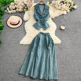 Age-Down Suit Women's Summer Ripe Wind Folded Back Cowboy Top + High Waist Thin