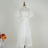 Court Style High Design Feeling Heavy Industry Nail Drill Short Sleeve Single Buckle Dress +