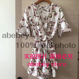 Women Rompers casual wide leg pants overalls short sleeve v neck solid playsuits summer beach chiffon ruffle