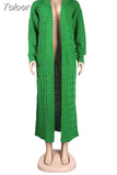 Winter Open Front Chunky Cardigan for Ladies Long Sleeve Cable Knit Floor Length Coat Fashion Side Big Pockets