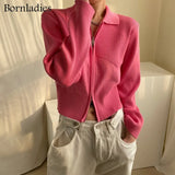 Korean Style Autumn Kintted Caidigans for Women Silm Waist Zipper Short Green Sweater Tops Chic Long Sleeve