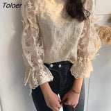 Embroidered Lace Women's Shirt Flare Sleeve Crochet Floral Blouse Casual Fashion Elegant Chiffon Shirt Spring New