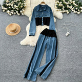 Kong-Flavored Casual Suit Women's High-Waisted Thigh-Legged Straight Trousers Two Sets Of Stylish Lapel Jacket