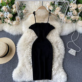 Tied Spaghetti Strap Solid Knitted Dress Women Summer Sleeveless Mini Bodycon Dress Vestidos Sexy Female