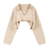 Korean Style V-neck Short Knitted Sweaters Women Autumn Fashion Long Sleeve Sexy Streetwear Outerwear Female Crop