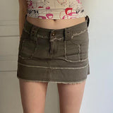 Rockmore Green Straight Jean Skirts Women'S Low Waist Mini Skirt Y2K Harajuku Casual Denim Short Skirt Female Korean Bottom