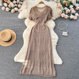 Korean Ins Short Sleeve V-Neck Hepburn Style Temperament To Show Thin Dress Women's Waist Bag Hips Long Skirt