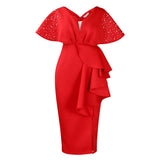 Summer Sexy V-Necked Lotus Leaf Side Open Nail Bead Party Dress Famous Temperament Banquet