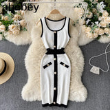 Women knit dress o neck slim sleeveless dresses summer short