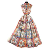 Style Niche Elegant Sleeveless Single Buckle Print Roll Dress Women Fashion Thin