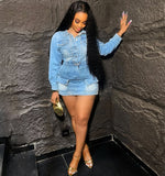 Women's Elastic Denim Dress Fashion Women's Multi-Pocket Water Wash