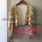 Patch Jacket Women Spring Long Sleeve Gold Silver Shiny Crop Top Dance Party Korean Slim Open Stitch