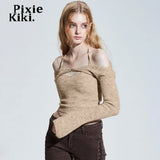 Halter Off The Shoulder Crop Top Y2k Fairy Grunge Shirts 2023 Fashion Sexy 2 Piece Set Long Sleeve Tees