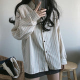 Two Pieces Sets Women Striped Shirts Single Breasted And V-Neck Sweater Vest Korean Style Chic Trendy Popular Female Ulzzang