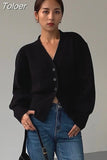 V-Neck Solid Color Temperament Women's 2023 Autumn And Winter Single Breasted New Long Sleeve Sweater Cardigan