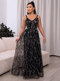 Tied Backless Spaghetti Strap Mesh Maxi