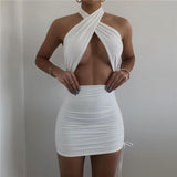 women's dress 2021 sleeveless sexy halter mini dress women bodycon sundress hollow out streetwear party club wear