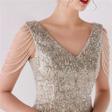 Modest V-neck Sleeveless Sequined Mini Slit Club