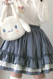 Kawaii Lace Lolita Skirt Women Harajuku Vintage Ruffle Patchwork Elastic Waist Mini Skirts Soft Girl Japanese