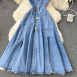 Large-Cuffless Vest Dress Women's Heart-Cuffed Long Retro Denim Dress