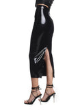 Bodycon PU Leather Zipper Split Midi Skirt-Outfit