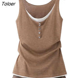 Women Vest Round Neck Sleeveless Loose Bottoming Shirt Tank Top Fake Two-Piece Vest Solid Pullovers Ladies Casual Tank
