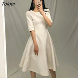 Gray Elegant Dress Women O Neck High Waisted Chic Dress Bodycon Female Puff Sleeve Solid Business Streetwear Women